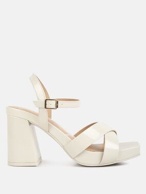 London Rag Baxter Criss Cross Block Heels Sandals Size 6 Cream NEW